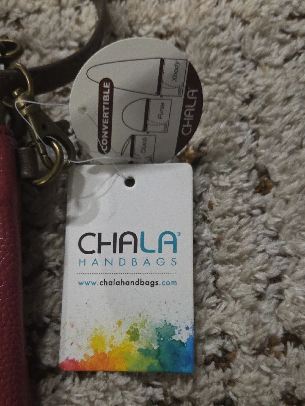 Chala Pink Crossbody Wristlet with Brown Strap